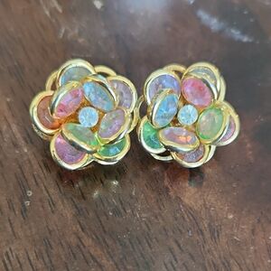 Elegant Gold and Multicolor Flower Earrings